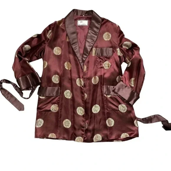 Vintage Men's Oriental Brown Satin Chinese Smoking Jacket